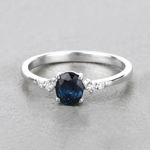 0.84 Carat Genuine Blue Sapphire and White Diamond 14K White Gold Ring