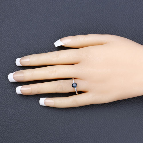 0.84 Carat Genuine Blue Sapphire and White Diamond 14K White Gold Ring