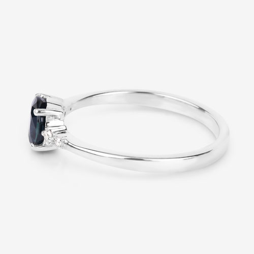 0.84 Carat Genuine Blue Sapphire and White Diamond 14K White Gold Ring