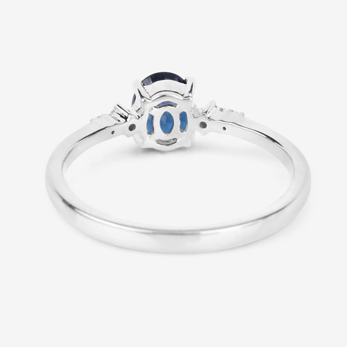 0.84 Carat Genuine Blue Sapphire and White Diamond 14K White Gold Ring