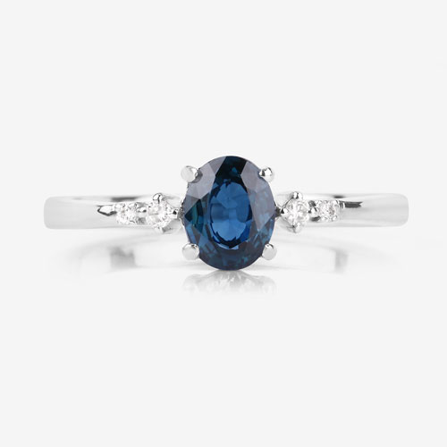 0.84 Carat Genuine Blue Sapphire and White Diamond 14K White Gold Ring