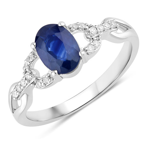 Sapphire-1.12 Carat Genuine Blue Sapphire and White Diamond 14K White Gold Ring