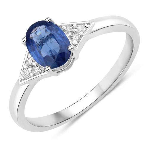 Sapphire-1.01 Carat Genuine Blue Sapphire and White Diamond 14K White Gold Ring