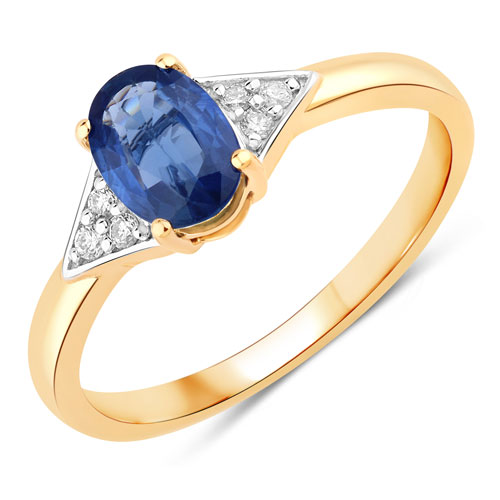 Sapphire-1.01 Carat Genuine Blue Sapphire and White Diamond 14K Yellow Gold Ring