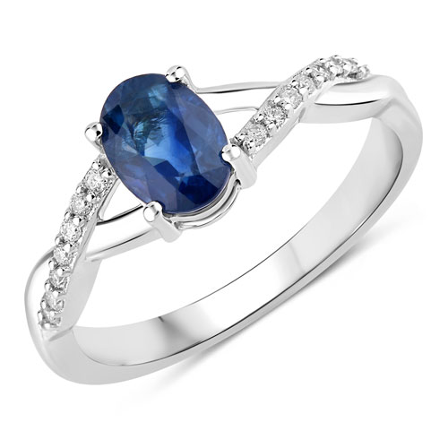 Sapphire-1.04 Carat Genuine Blue Sapphire and White Diamond 14K White Gold Ring