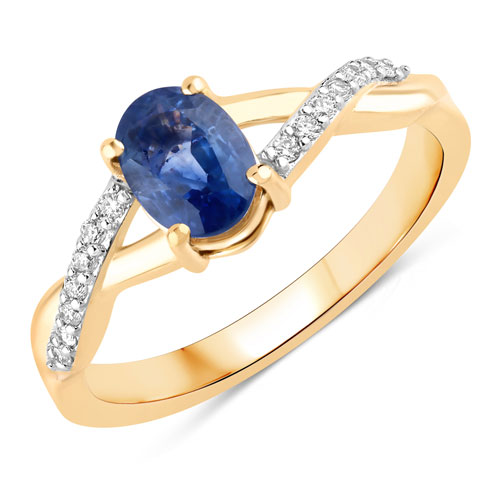 Sapphire-1.04 Carat Genuine Blue Sapphire and White Diamond 14K Yellow Gold Ring