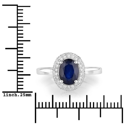1.84 Carat Genuine Blue Sapphire and White Diamond 14K White Gold Ring