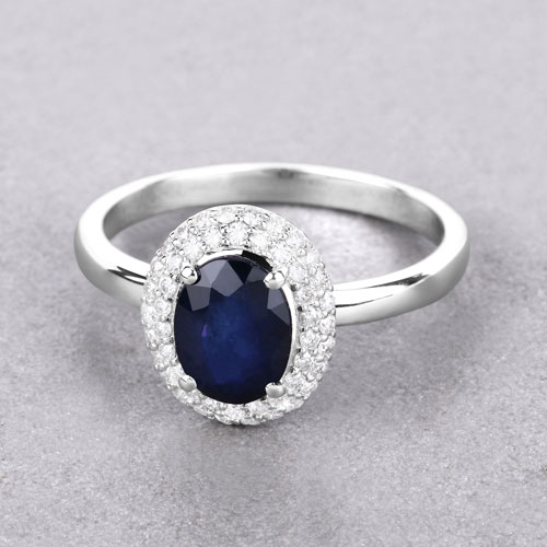 1.84 Carat Genuine Blue Sapphire and White Diamond 14K White Gold Ring