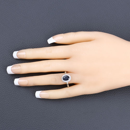 1.84 Carat Genuine Blue Sapphire and White Diamond 14K White Gold Ring