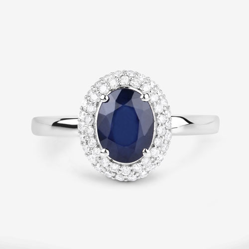 1.84 Carat Genuine Blue Sapphire and White Diamond 14K White Gold Ring