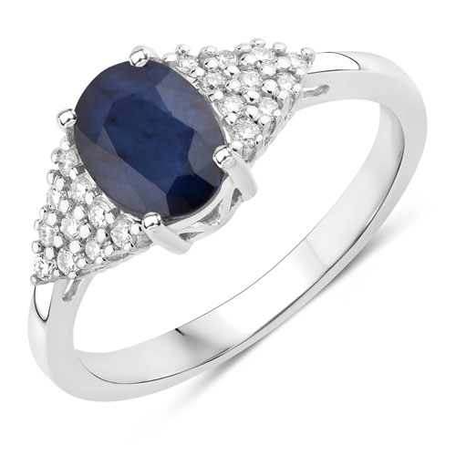 Sapphire-1.73 Carat Genuine Blue Sapphire and White Diamond 14K White Gold Ring