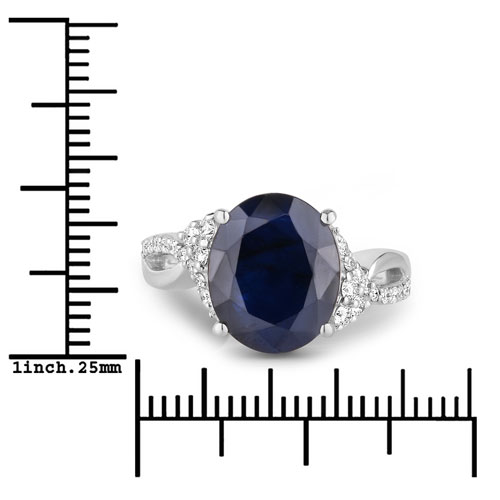 6.54 Carat Genuine Blue Sapphire and White Diamond 14K White Gold Ring