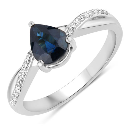 Sapphire-1.17 Carat Genuine Blue Sapphire and White Diamond 14K White Gold Ring