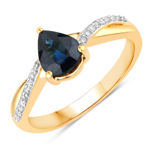 Sapphire-1.17 Carat Genuine Blue Sapphire and White Diamond 14K Yellow Gold Ring