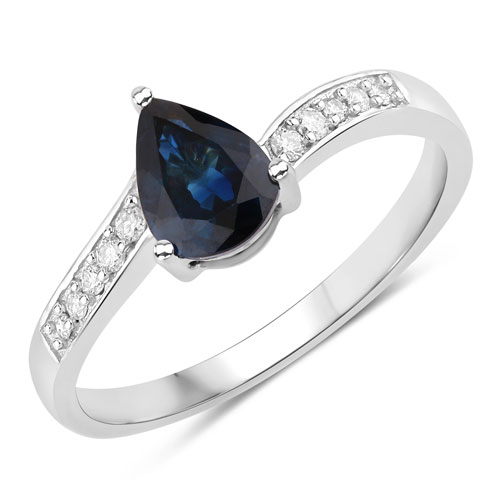 Sapphire-0.89 Carat Genuine Blue Sapphire and White Diamond 14K White Gold Ring