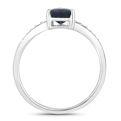 0.89 Carat Genuine Blue Sapphire and White Diamond 14K White Gold Ring