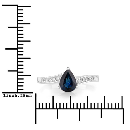0.89 Carat Genuine Blue Sapphire and White Diamond 14K White Gold Ring