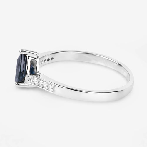 0.89 Carat Genuine Blue Sapphire and White Diamond 14K White Gold Ring