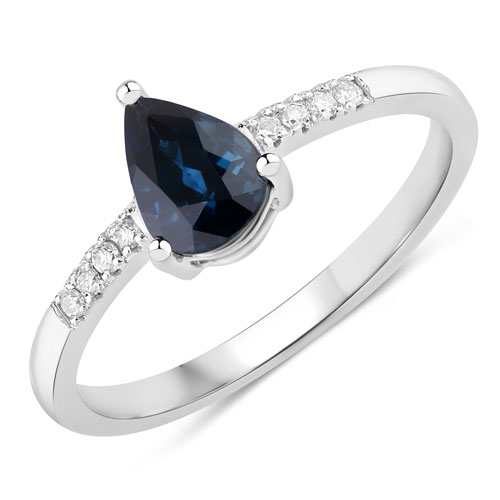 Sapphire-0.86 Carat Genuine Blue Sapphire and White Diamond 14K White Gold Ring