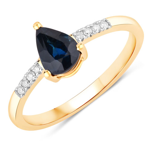 Sapphire-0.86 Carat Genuine Blue Sapphire and White Diamond 14K Yellow Gold Ring