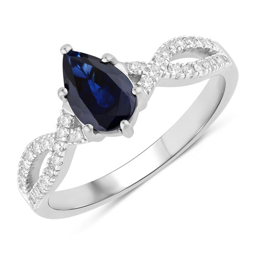 Sapphire-1.14 Carat Genuine Blue Sapphire and White Diamond 14K White Gold Ring