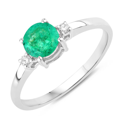 Emerald-0.71 Carat Genuine Zambian Emerald and White Diamond 14K White Gold Ring