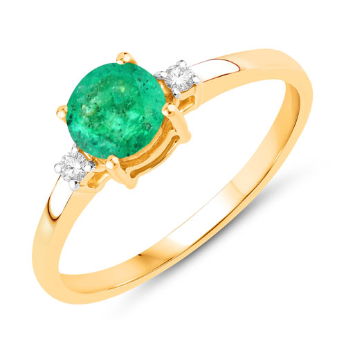 Emerald-0.71 Carat Genuine Zambian Emerald and White Diamond 14K Yellow Gold Ring