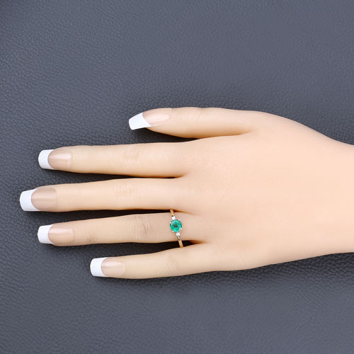 0.71 Carat Genuine Zambian Emerald and White Diamond 14K Yellow Gold Ring