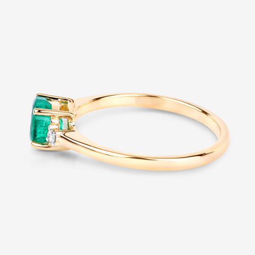 0.71 Carat Genuine Zambian Emerald and White Diamond 14K Yellow Gold Ring