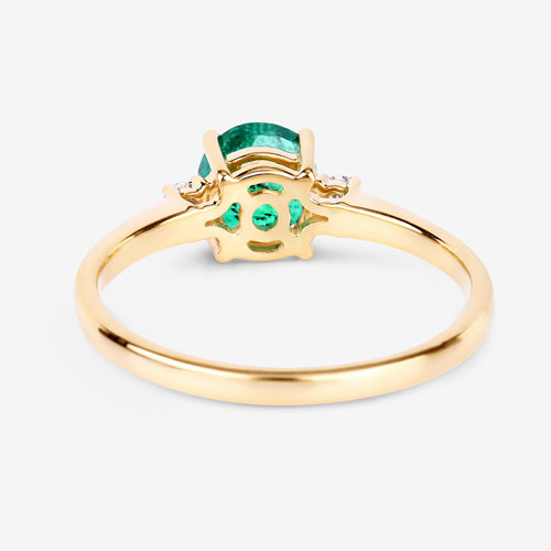 0.71 Carat Genuine Zambian Emerald and White Diamond 14K Yellow Gold Ring