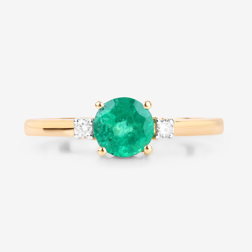 0.71 Carat Genuine Zambian Emerald and White Diamond 14K Yellow Gold Ring