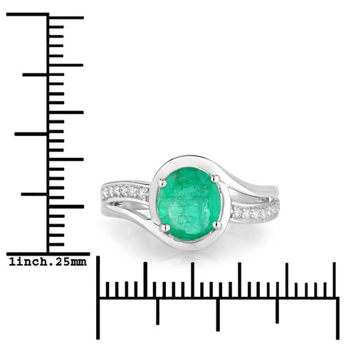 1.62 Carat Genuine Zambian Emerald and White Diamond 14K White Gold Ring