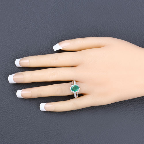 1.62 Carat Genuine Zambian Emerald and White Diamond 14K White Gold Ring