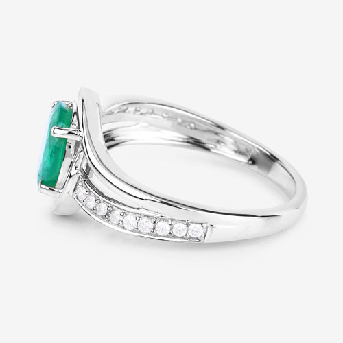 1.62 Carat Genuine Zambian Emerald and White Diamond 14K White Gold Ring