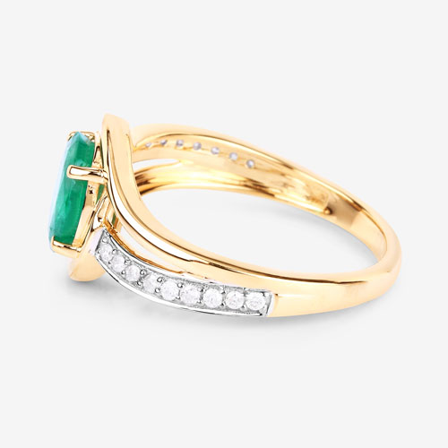 1.62 Carat Genuine Zambian Emerald and White Diamond 14K Yellow Gold Ring
