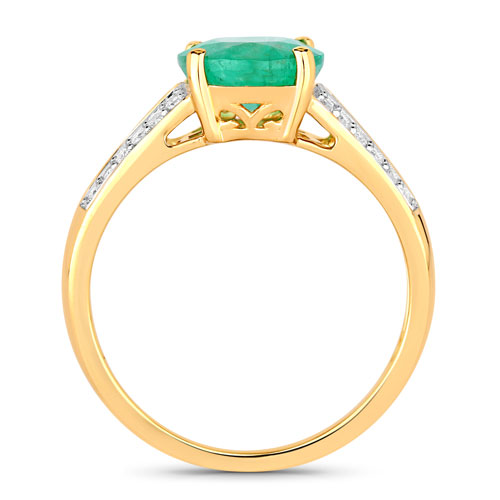 2.29 Carat Genuine Zambian Emerald and White Diamond 14K Yellow Gold Ring