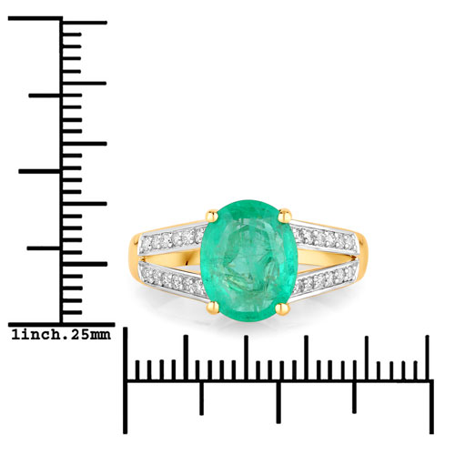 2.29 Carat Genuine Zambian Emerald and White Diamond 14K Yellow Gold Ring