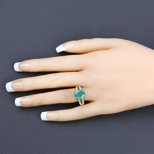 2.29 Carat Genuine Zambian Emerald and White Diamond 14K Yellow Gold Ring
