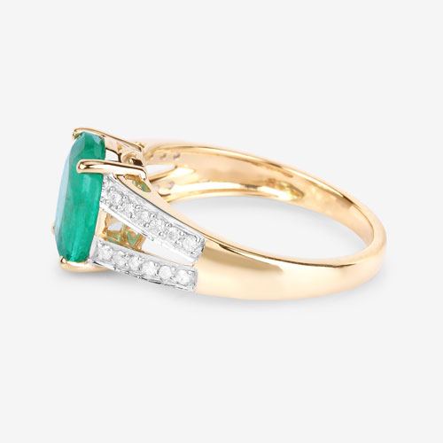 2.29 Carat Genuine Zambian Emerald and White Diamond 14K Yellow Gold Ring
