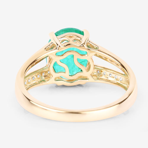 2.29 Carat Genuine Zambian Emerald and White Diamond 14K Yellow Gold Ring