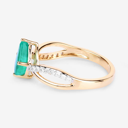 1.44 Carat Genuine Zambian Emerald and White Diamond 14K Yellow Gold Ring