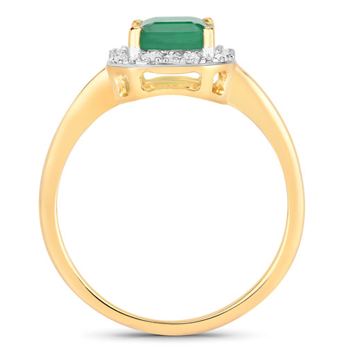 1.80 Carat Genuine Zambian Emerald and White Diamond 14K Yellow Gold Ring