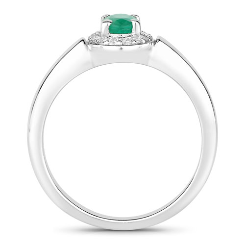 0.57 Carat Genuine Zambian Emerald and Lab Grown Diamond .925 Sterling Silver Ring