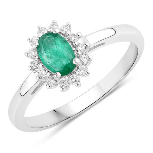 Emerald-0.58 Carat Genuine Zambian Emerald and Lab Grown Diamond .925 Sterling Silver Ring