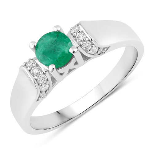 Emerald-0.56 Carat Genuine Zambian Emerald and Lab Grown Diamond .925 Sterling Silver Ring