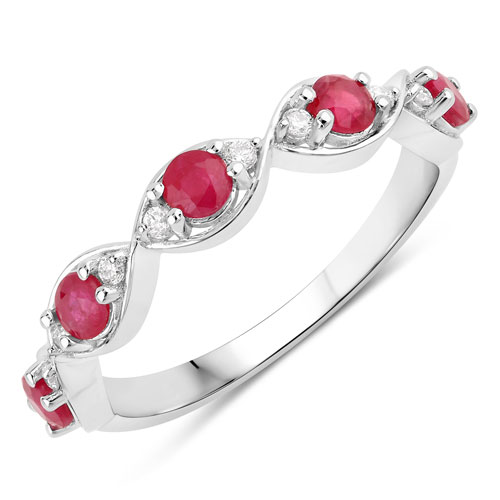 Ruby-0.75 Carat Genuine Mozambique Ruby and Lab Grown Diamond .925 Sterling Silver Ring