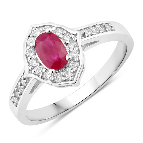 Ruby-0.74 Carat Genuine Mozambique Ruby and Lab Grown Diamond .925 Sterling Silver Ring