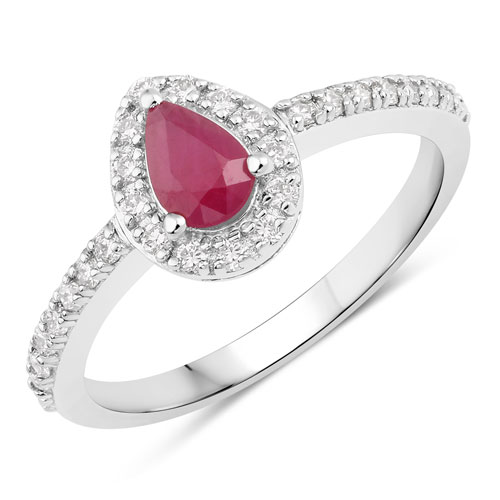 Ruby-0.69 Carat Genuine Mozambique Ruby and Lab Grown Diamond .925 Sterling Silver Ring