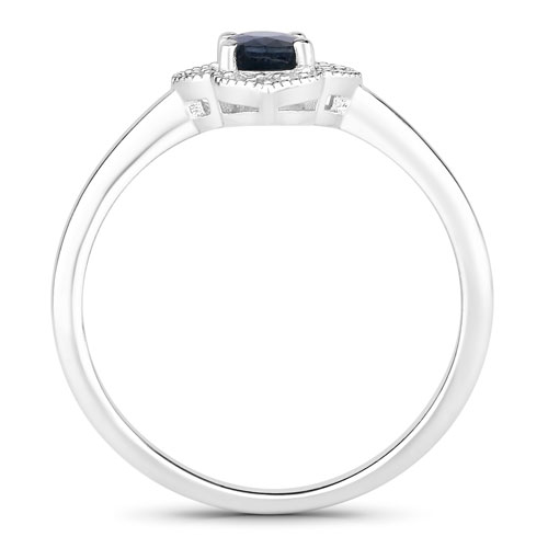 0.60 Carat Genuine Blue Sapphire and Lab Grown Diamond .925 Sterling Silver Ring