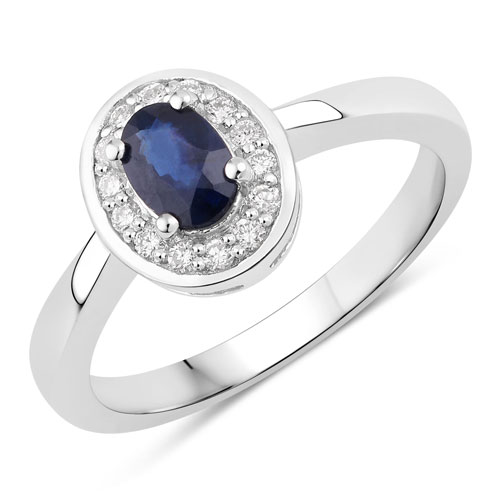 Sapphire-0.62 Carat Genuine Blue Sapphire and Lab Grown Diamond .925 Sterling Silver Ring